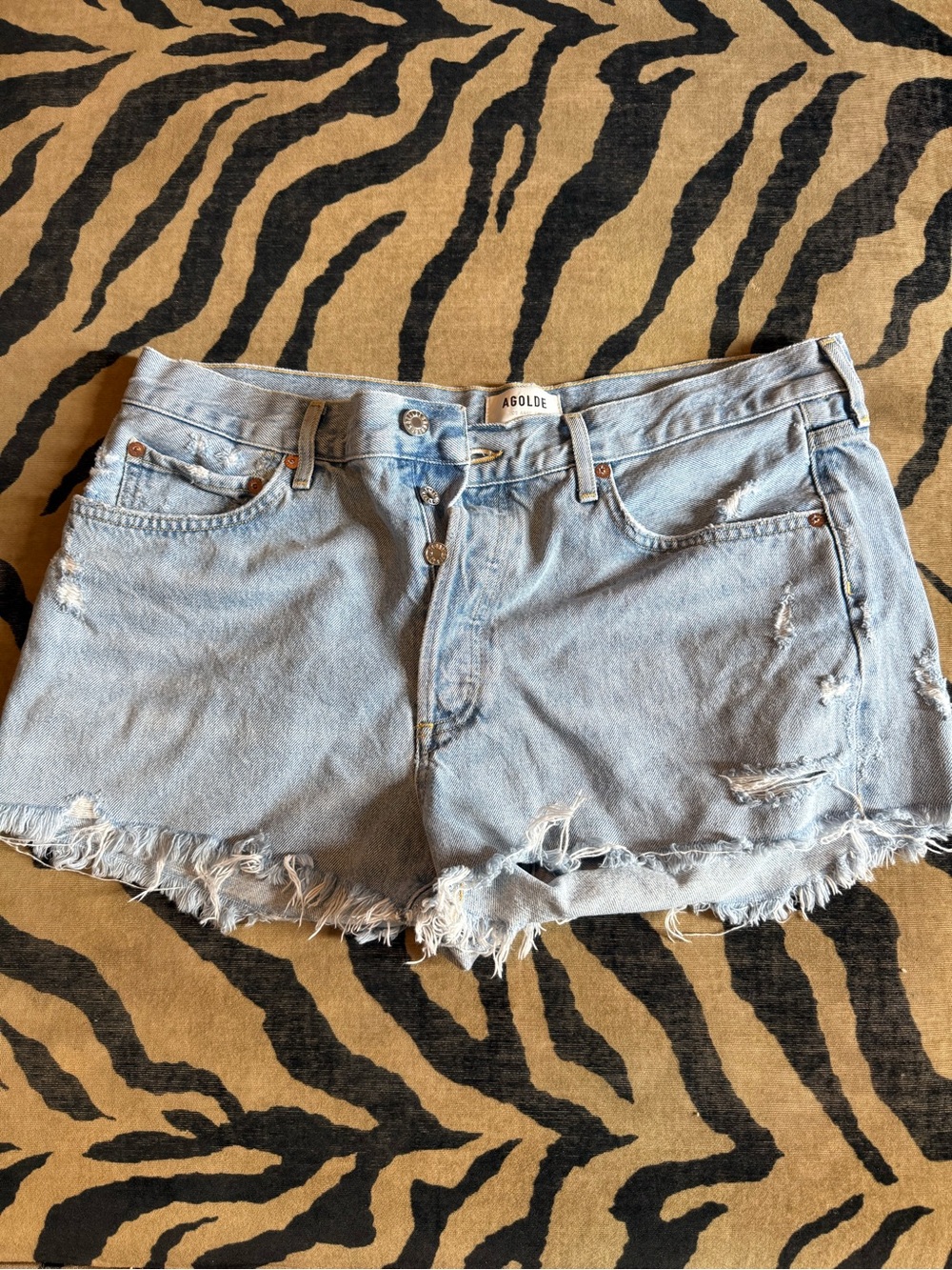 Agolde Light Wash Distressed Denim Cutoff Shorts
